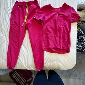 Figs Shocking Pink Scrub Set with Jogger Pants